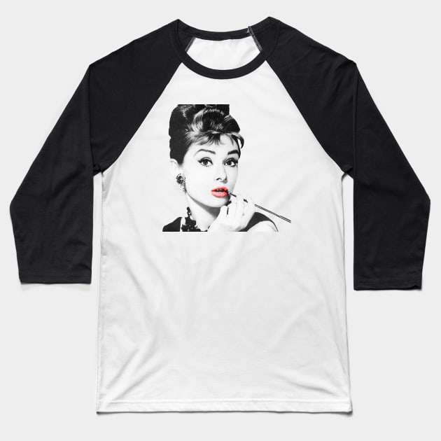 Audrey Hepburn 'Lips' Baseball T-Shirt by SiSuSiSu